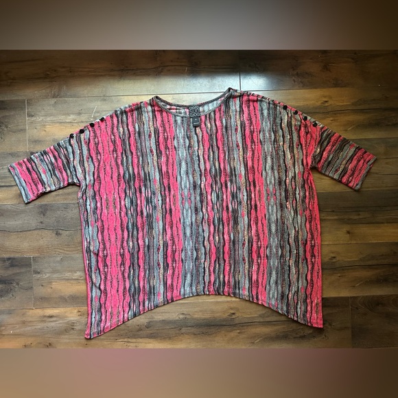 CLARA SUNWOO Tops - Clara Sunwoo Striped Abstract Print Top XS Pink Gray Black Stretch Button Detail